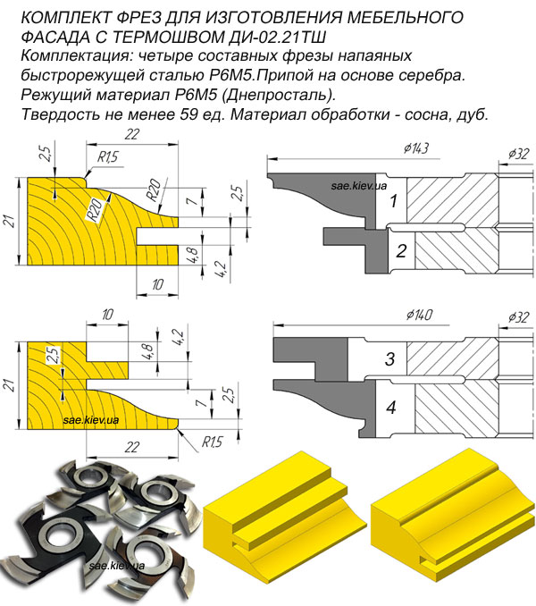 Комплект фрез для меблевого фасаду з термошвом