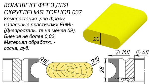 Комплект фрез для скругления штапа