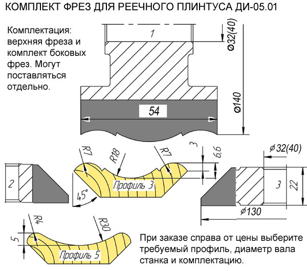 Фрези рейковий плінтус. Комплект для реечного плинтуса