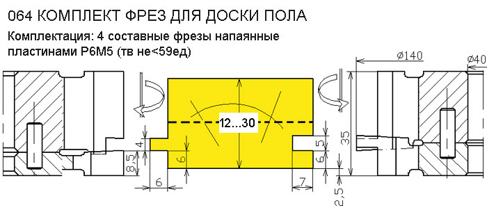 Комплект фрез для изготовления доски пола