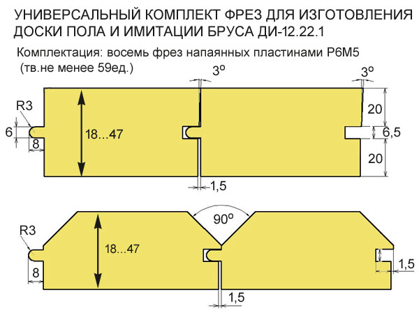 Універсальний комплект фрез. Комплект фрез для половой доски и имитации бруса