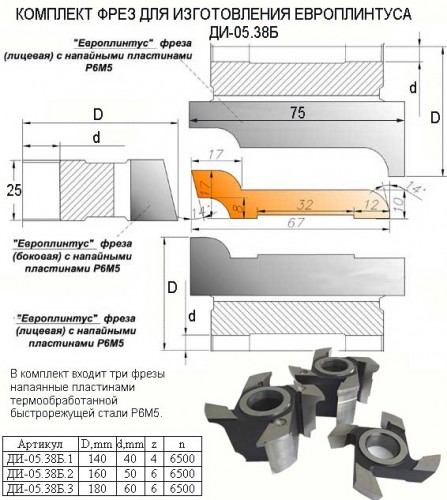 Комплект фрез для европлинтуса