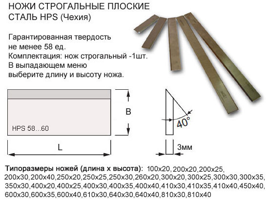 Ножі стругальні HPS. Ножи строгальные HPS