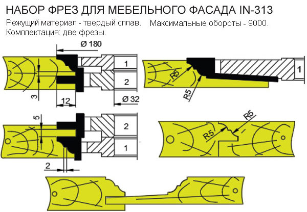 Меблевий фасад твердсплавний обв'язування шип фільонка