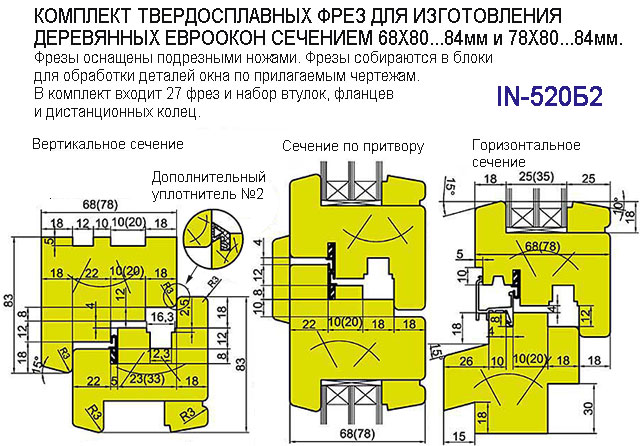 Комплект фрез для евроокон 68мм+78мм