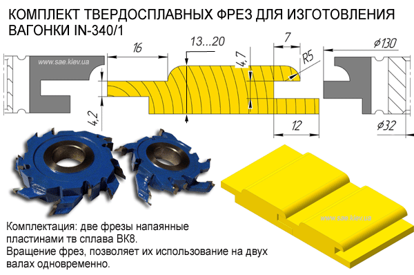 IN-340/2 Комплект фрез на вагонку твердый сплав